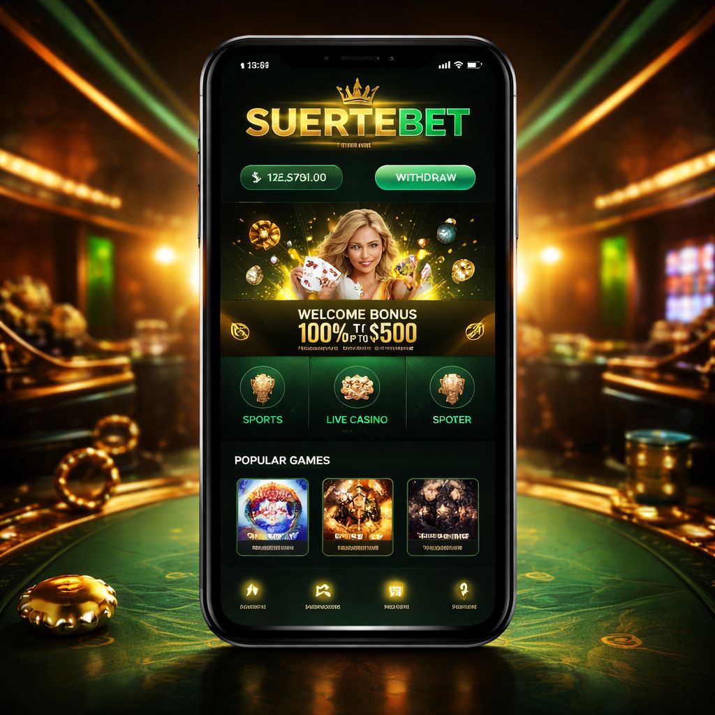 App de juego móvil SUERTEBET en pantalla de smartphone