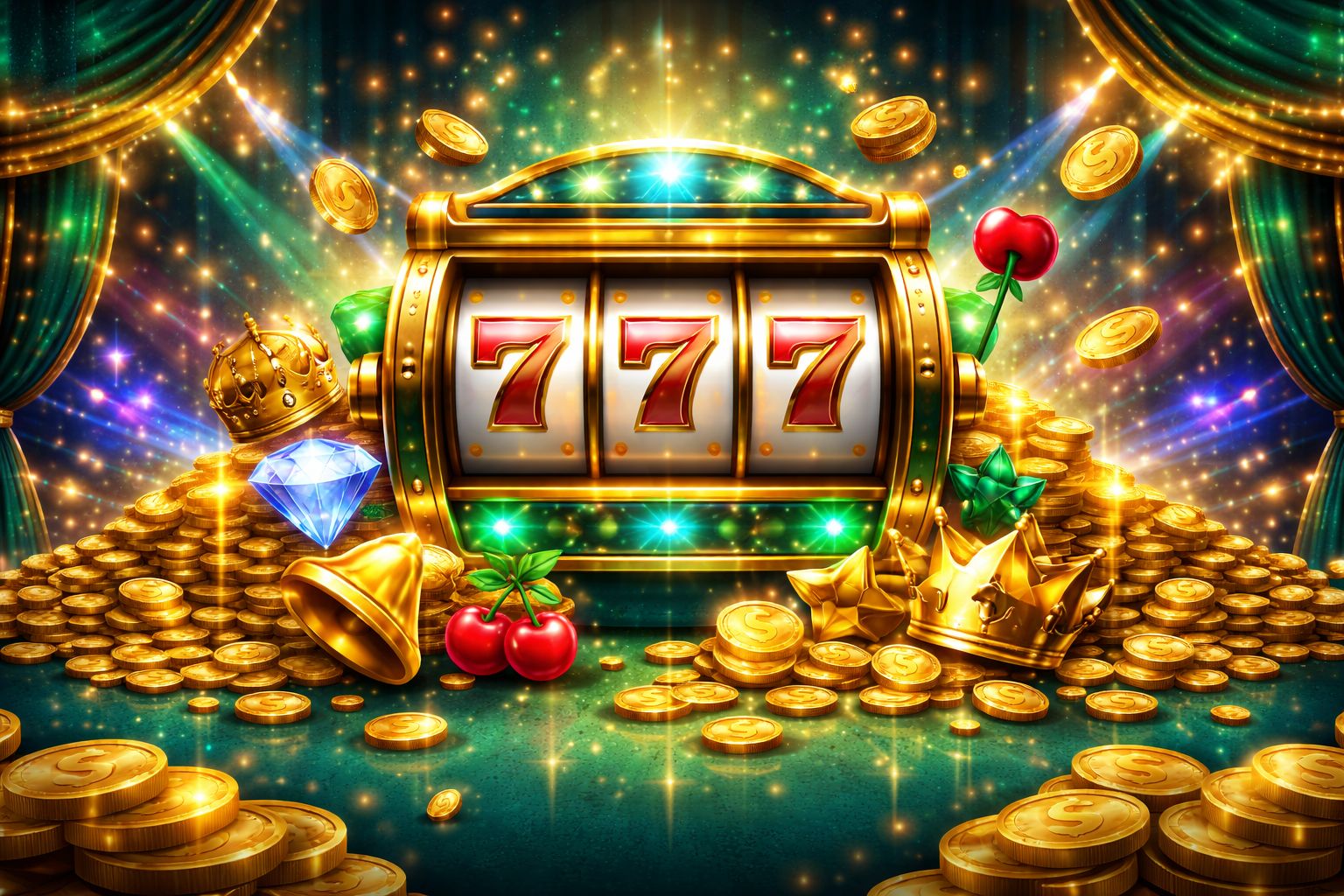 Una colorida pantalla de juegos estilo tragamonedas con carretes brillantes, monedas y una atmósfera de celebración ganadora para SUERTEBET.